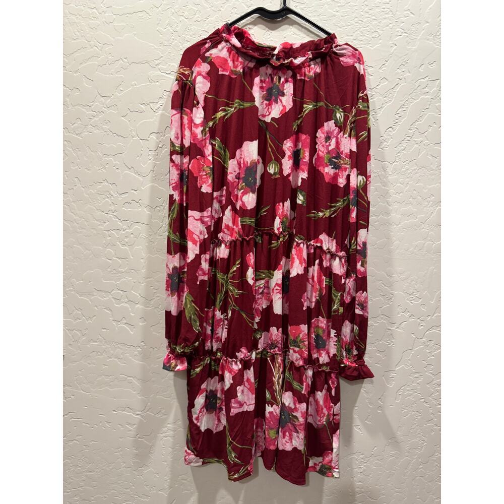 Lularoe Annabelle ruffle tiered knee length red floral dress long sleeves, 2x